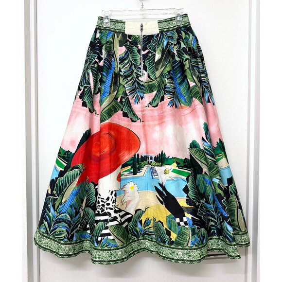 NWT Alice + Olivia Palm Beach Earla Midi Skirt Woman Red Hat Pink Print 4 - Picture 9 of 14